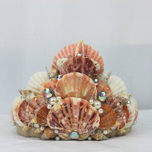 Mermaid Seashell Pearl Crown with Ties Handcrafted